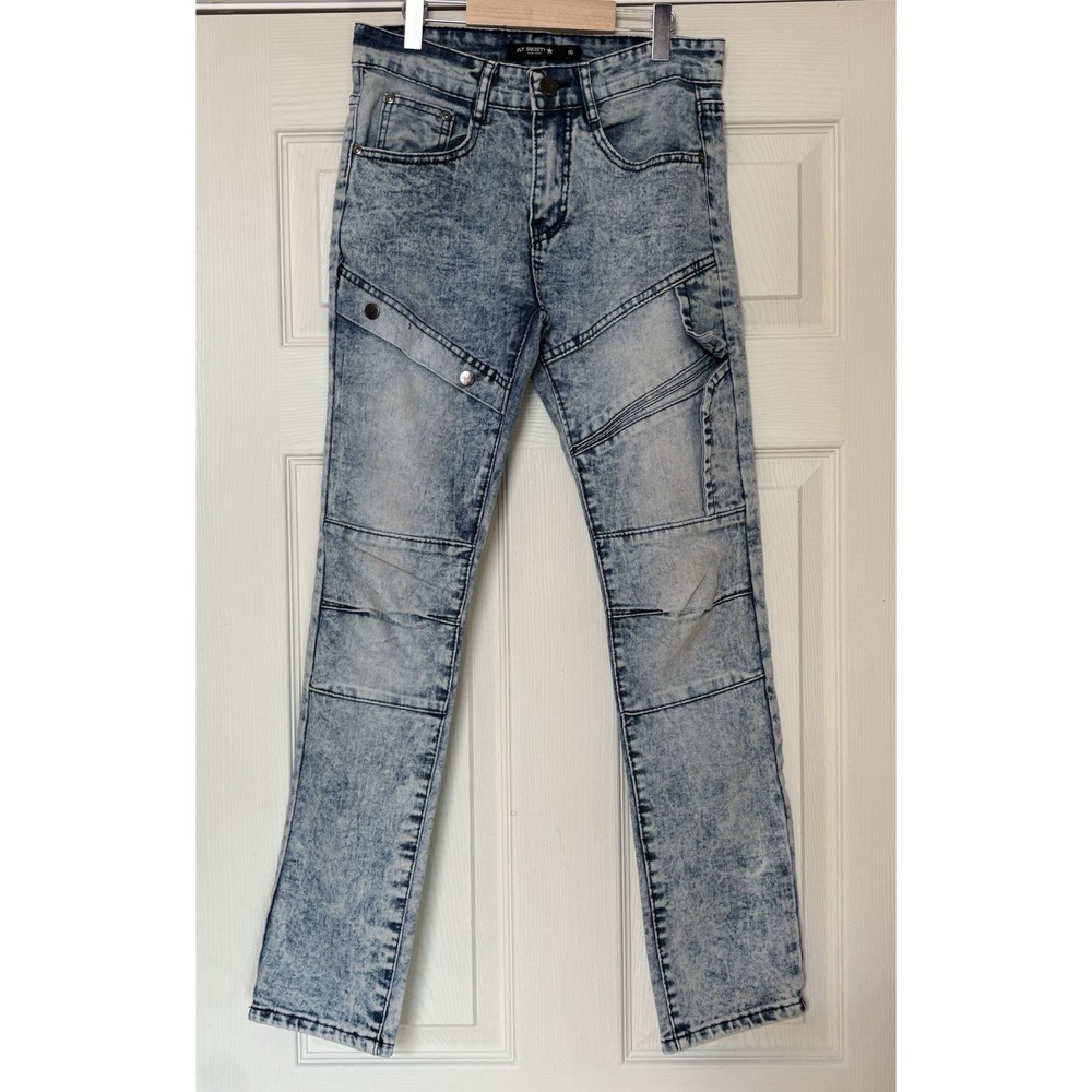 Fly Society Boys Acid-Wash Blue Biker Jeans 16 Slim Fit Denim